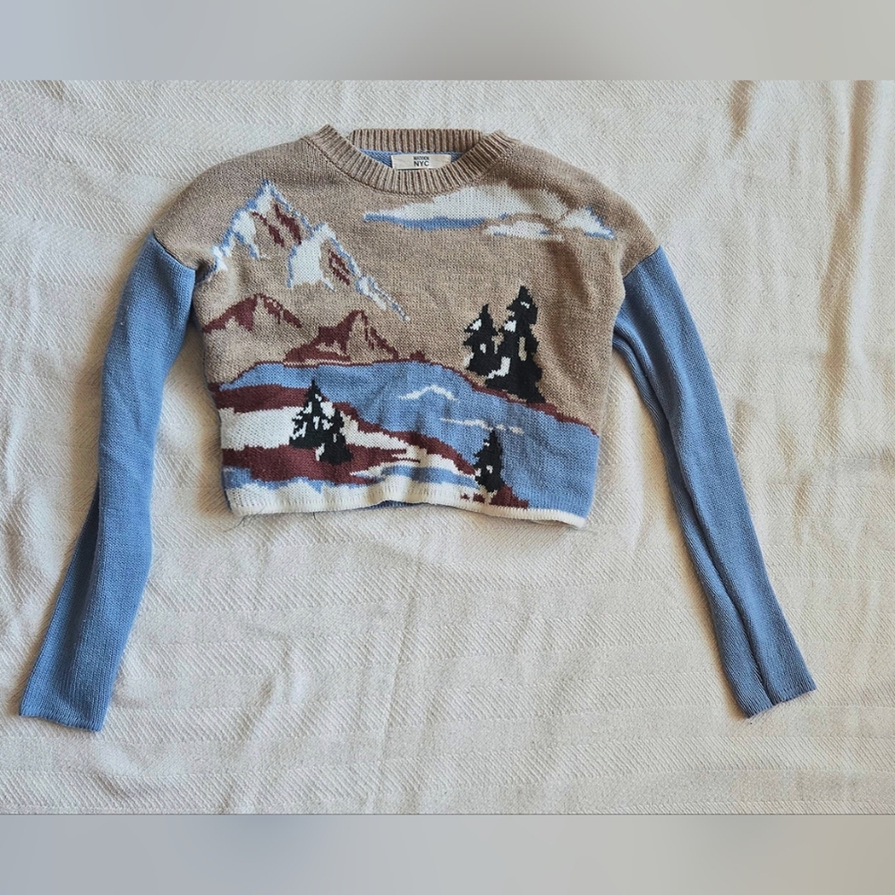 Madden NyC Scenic Knit Sweater with Blue Sleeves